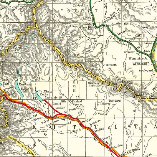 Vintage Railroad Map of Washington, 1928