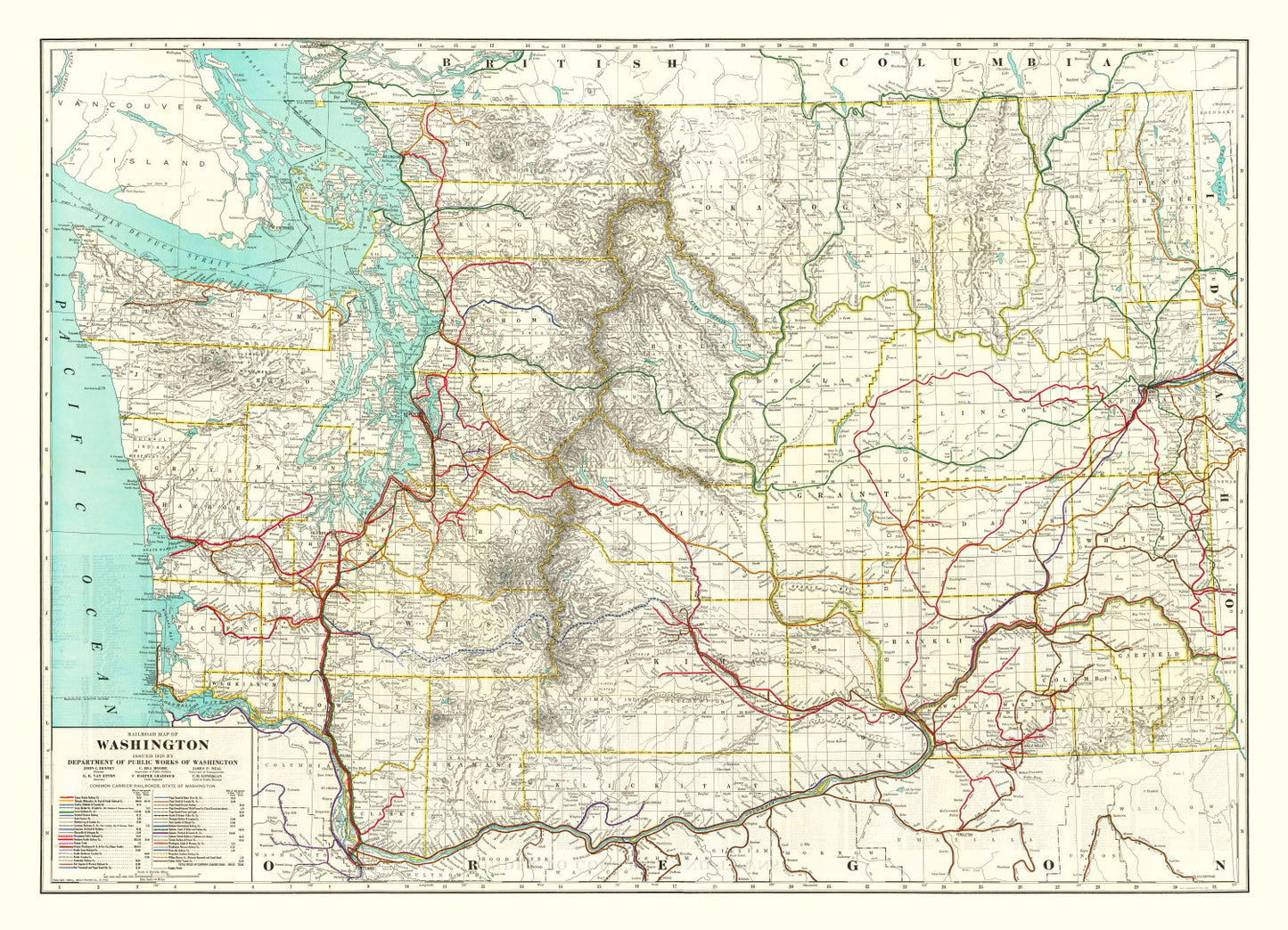 Vintage Railroad Map of Washington, 1928