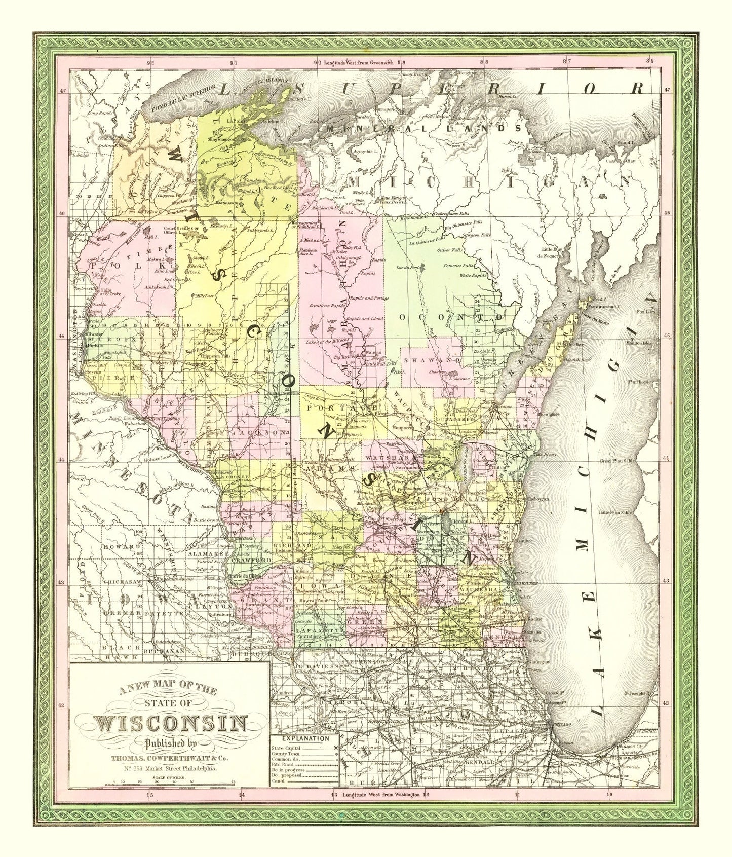 Vintage Map of Wisconsin, 1854