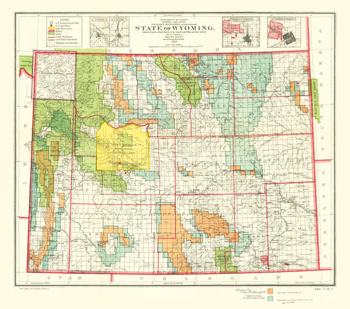 Vintage Map of Wyoming, 1905