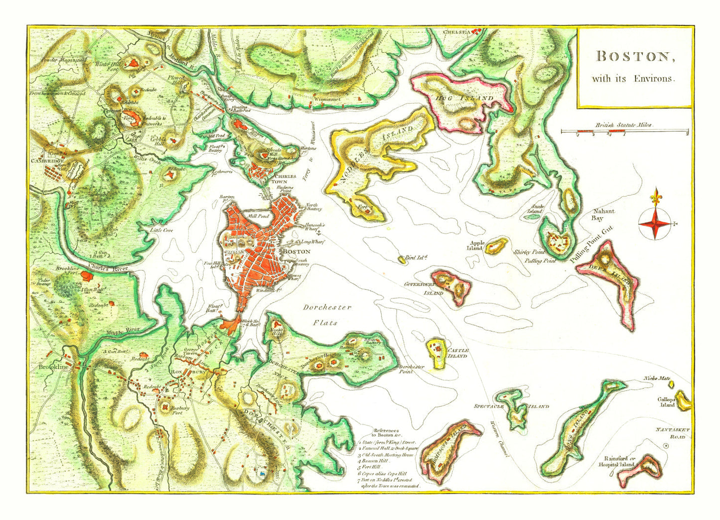 Vintage Map of Boston, Massachusetts, 1788
