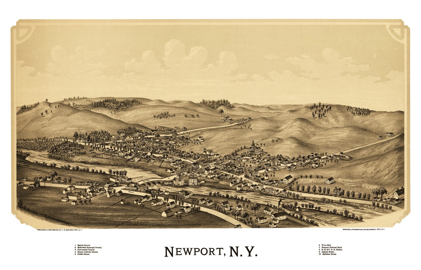 Vintage Map of Newport, New York, 1890