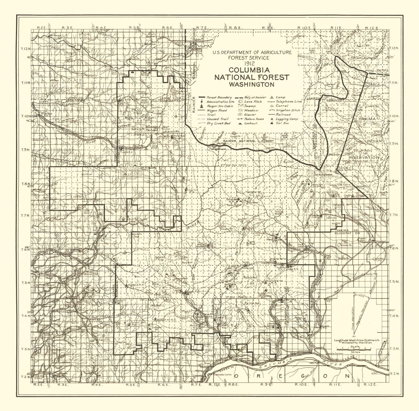 Vintage Columbia National Forest Map 1913 - Restored Print