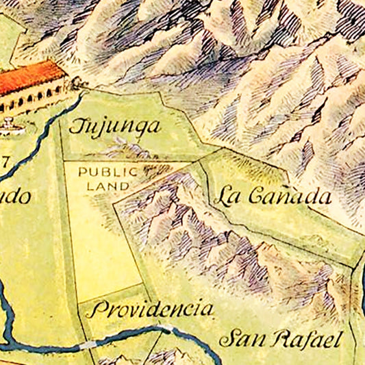 Vintage Map of Los Angeles County, California, 1937