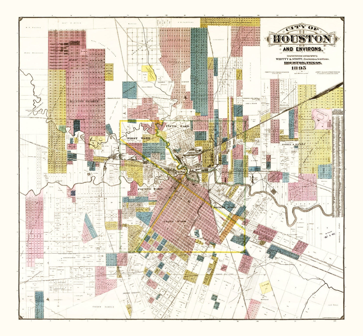 Vintage Map of Houston, Harris County, Texas, 1895