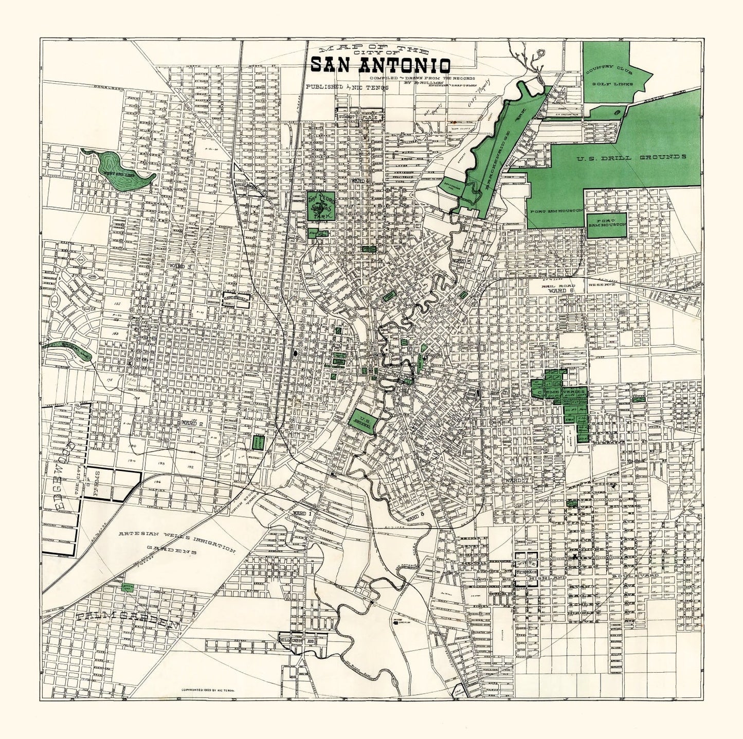 Vintage Map of San Antonio, Texas, 1909