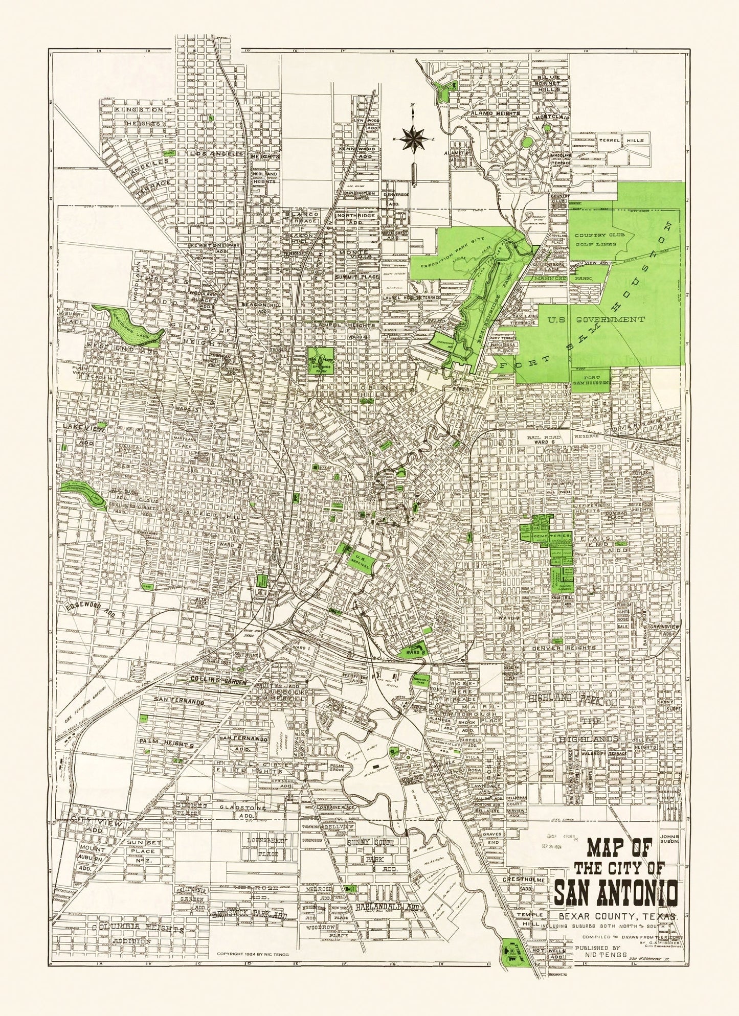 Vintage Map of San Antonio, Texas, 1924