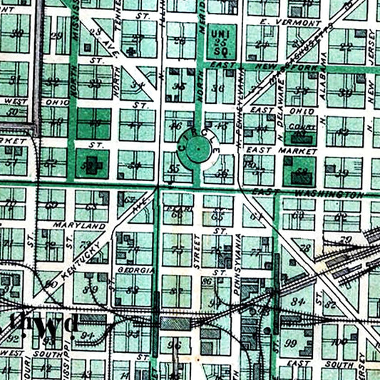Vintage Map of Indianapolis, Indiana, 1876 (II)