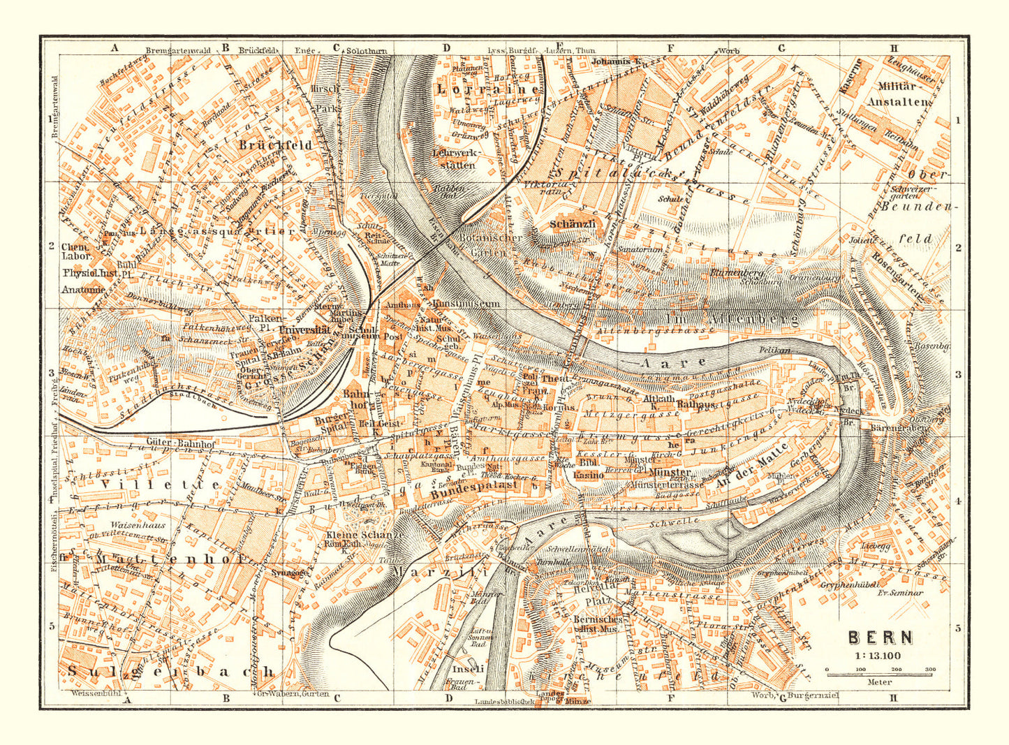 Vintage Map of Bern, Switzerland, 1927