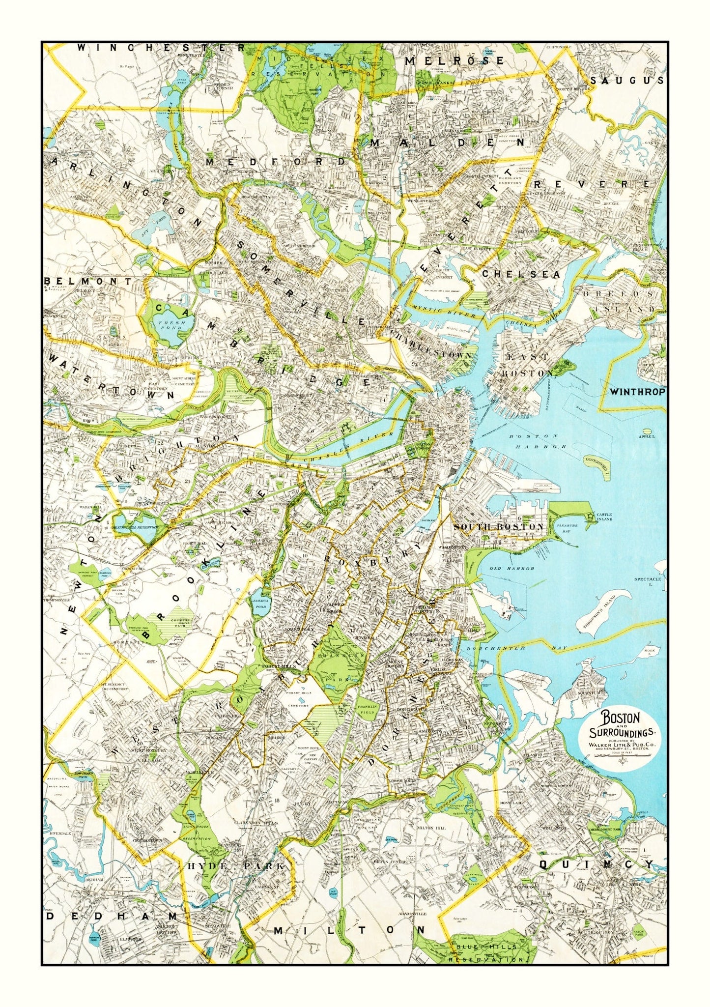 Vintage Map of Boston, Massachusetts 1927 Wall Art