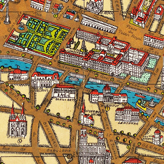 Vintage Map of Paris, France, 1927
