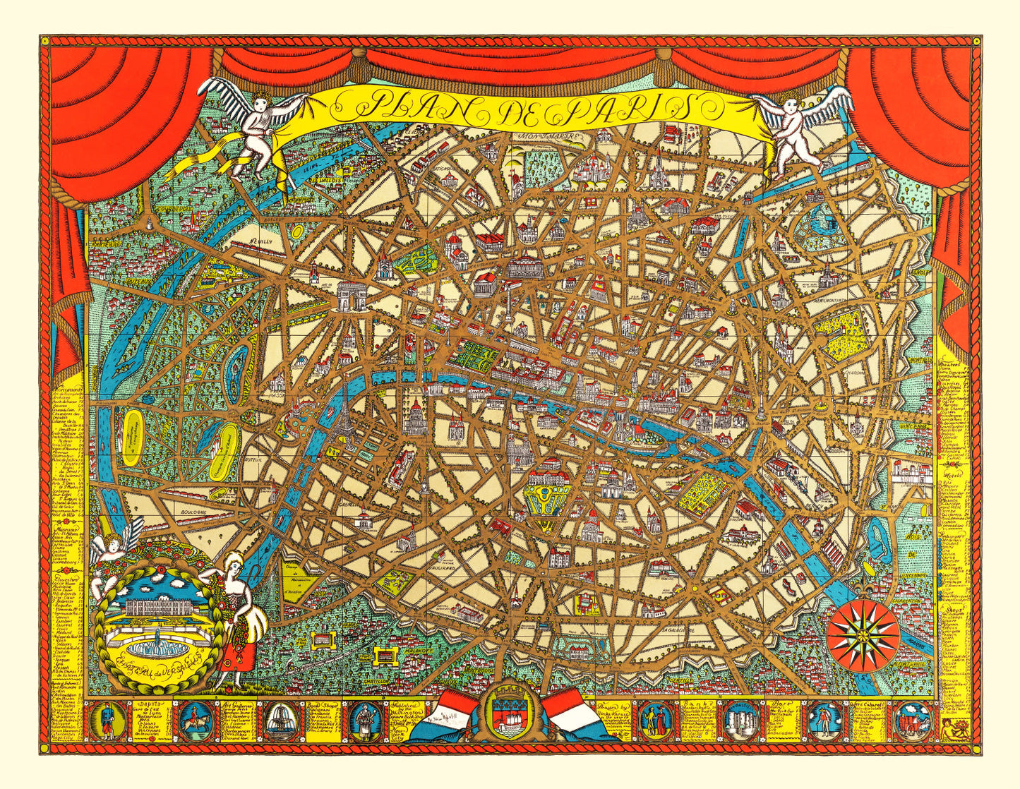 Vintage Map of Paris, France, 1927