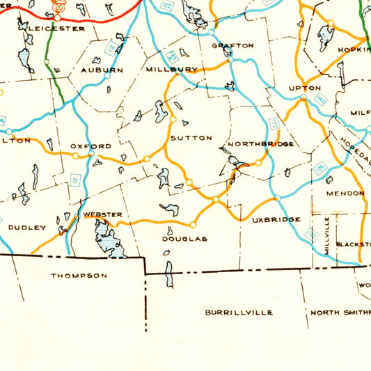Vintage Map of Massachusetts, 1926