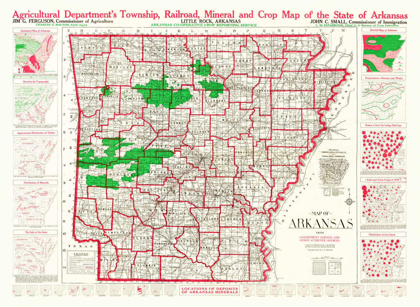 Vintage Map of Arkansas, 1919