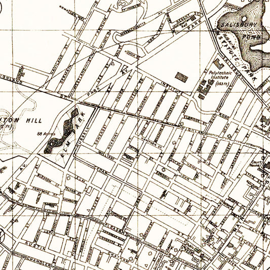 Vintage Map of Worcester, Massachusetts, 1919