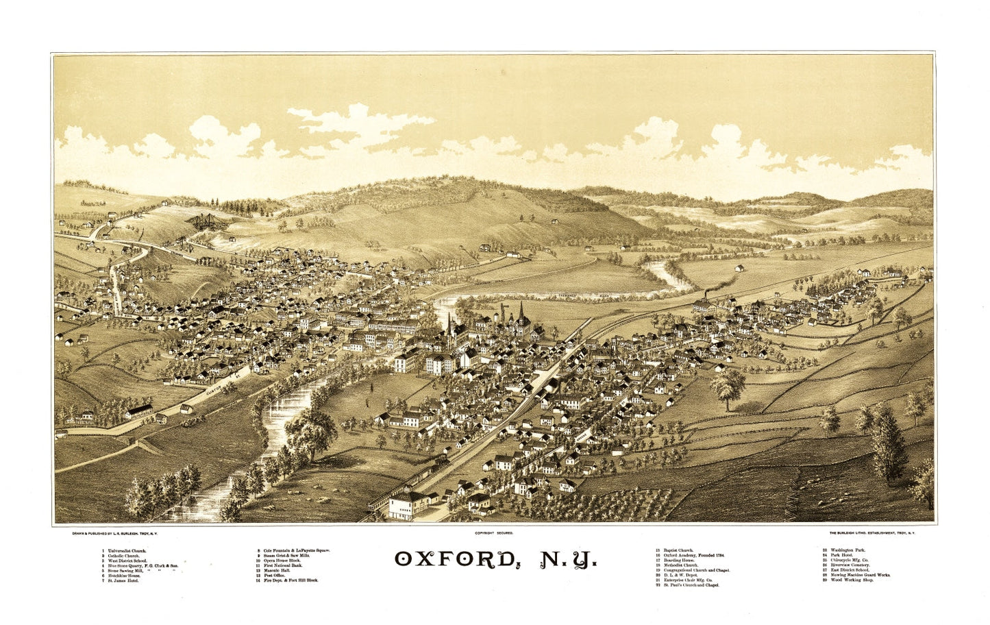 Vintage Map of Oxford, New York, 1888