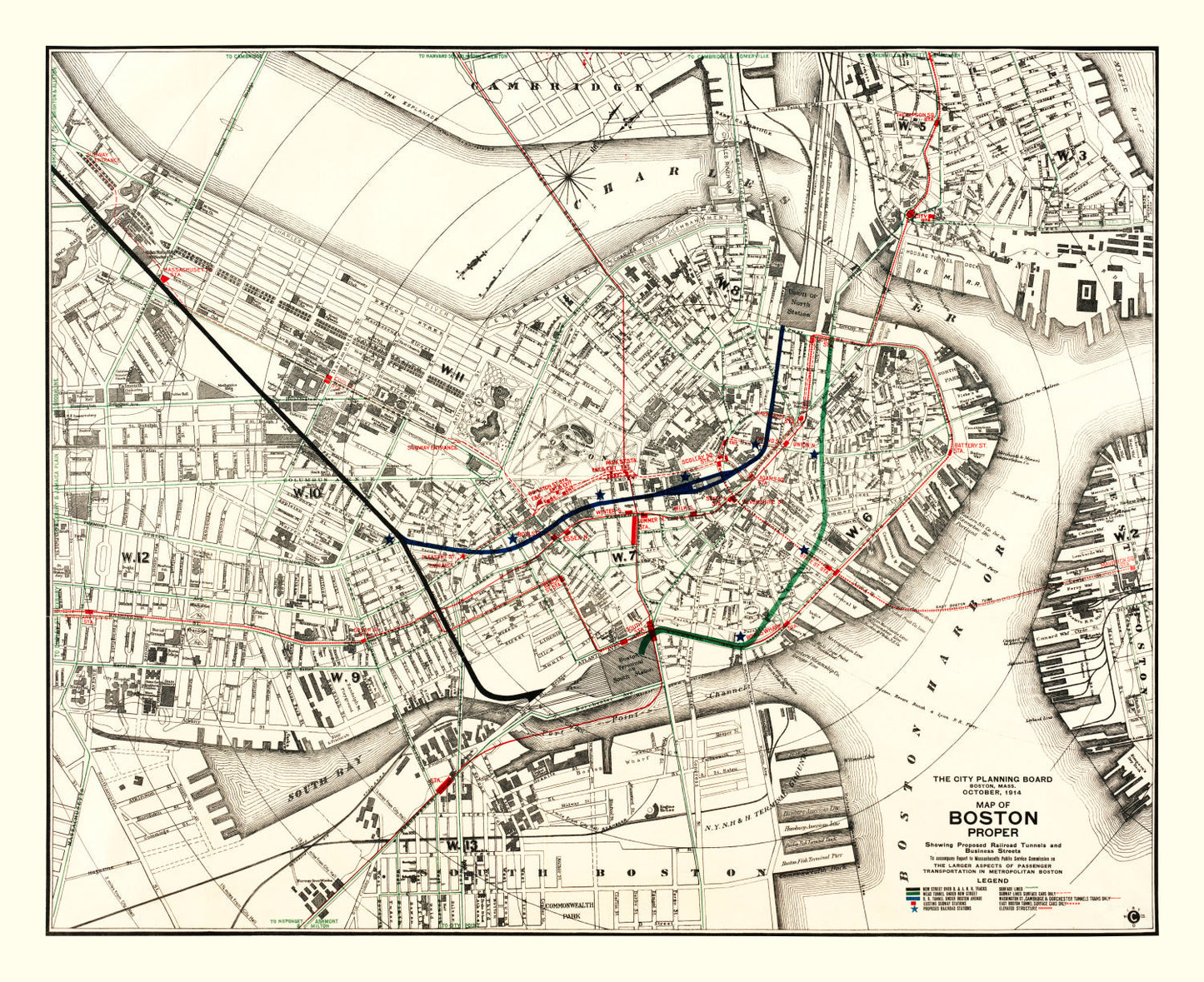 Vintage Map of Boston, Massachusetts 1914 Wall Art