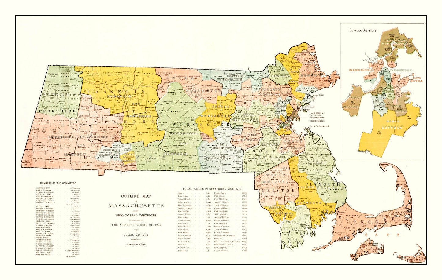 Vintage Map of Massachusetts, 1906
