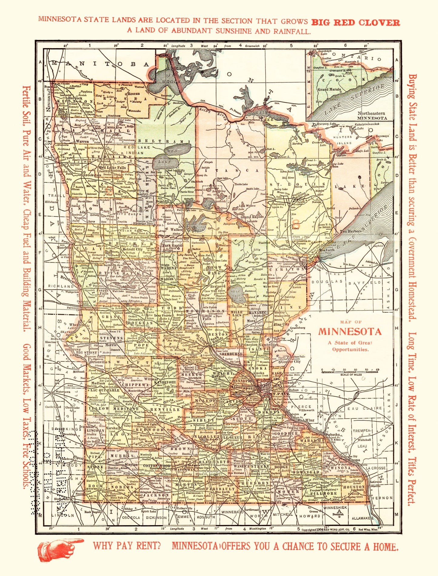 Vintage Map of Minnesota, 1904