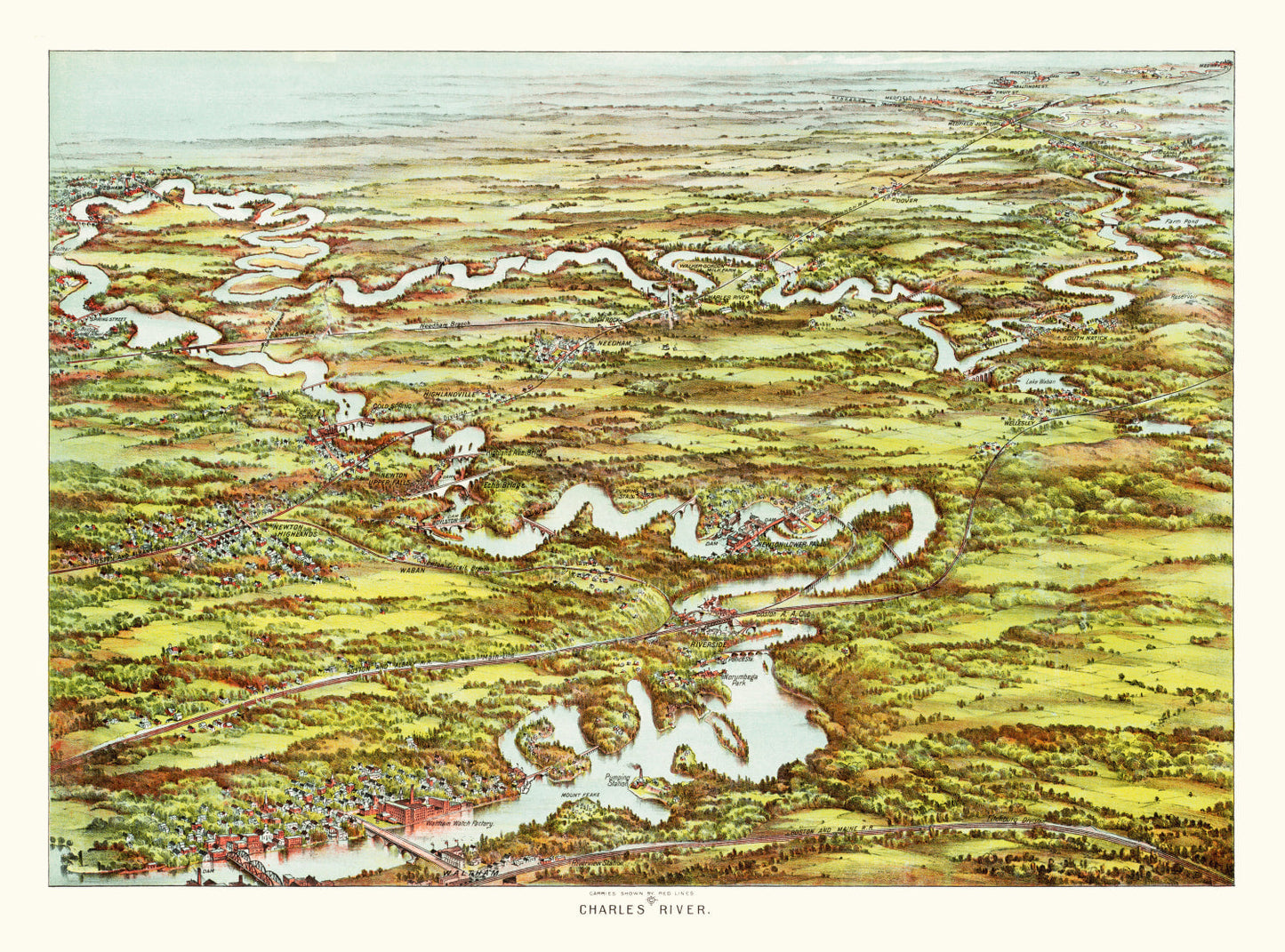 Vintage Map of the Charles River, Massachusetts, 1900