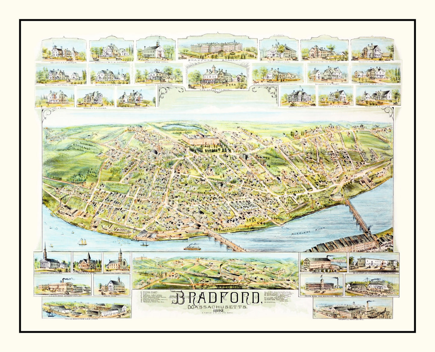 Vintage Map of Bradford, Massachusetts 1892
