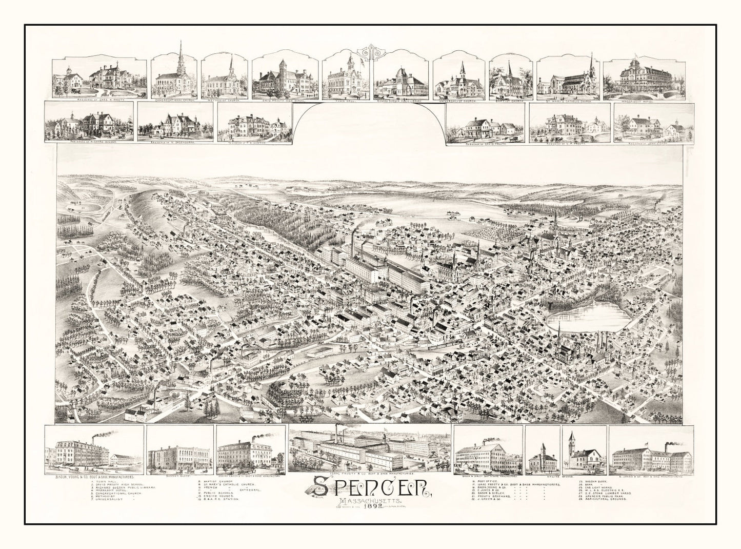 Vintage Map of Spencer, Massachusetts, 1892