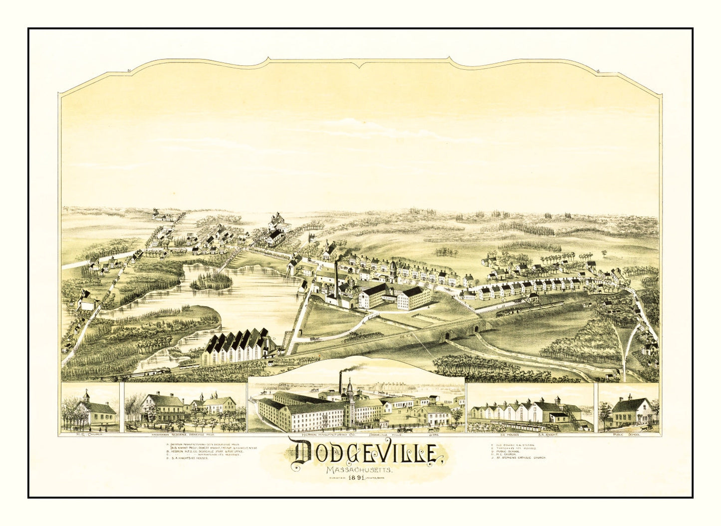 Vintage Map of Dodgeville, Massachusetts, 1891