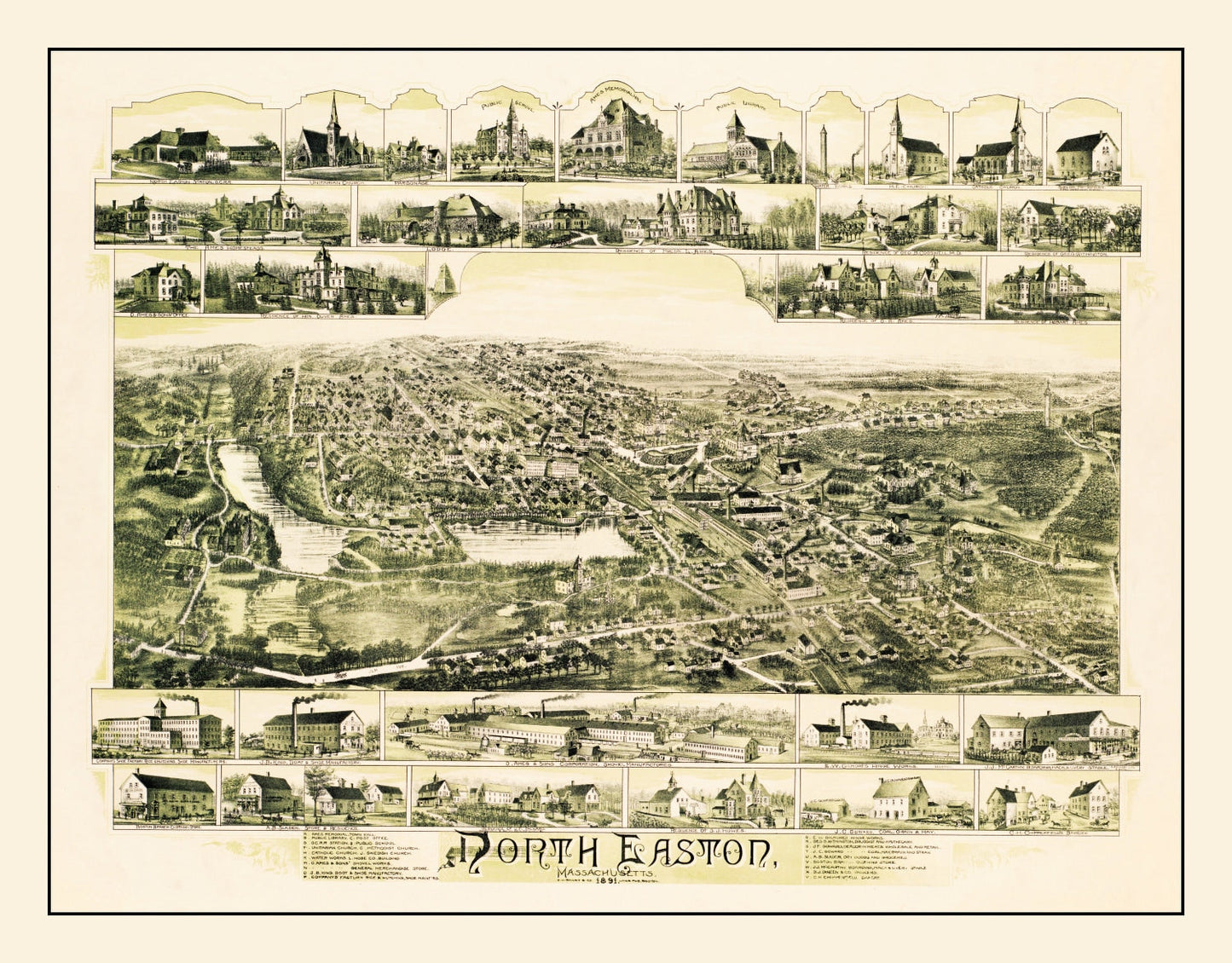 Vintage Map of North Easton, Massachusetts, 1891