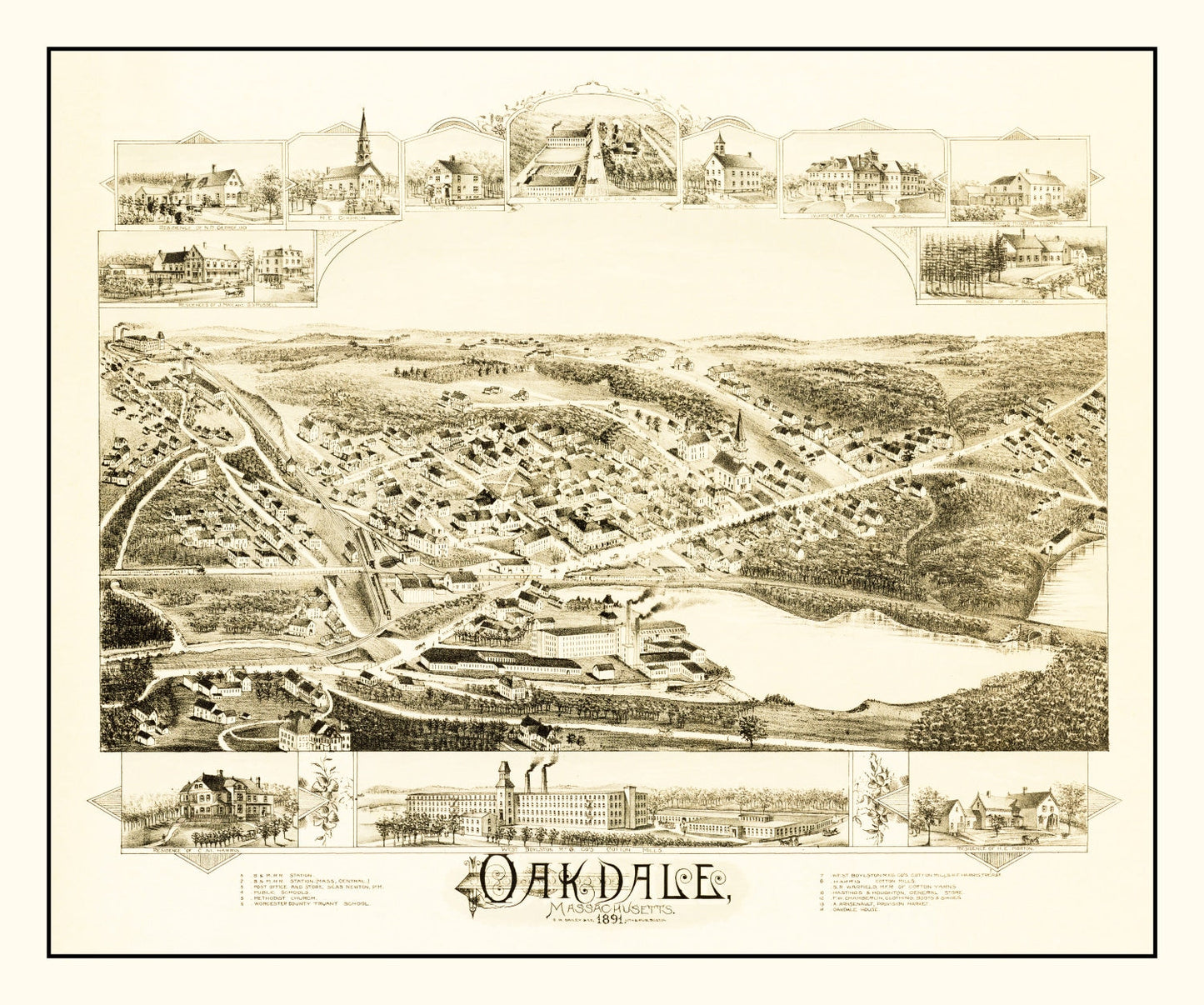 Vintage Map of Oakdale, Massachusetts, 1891