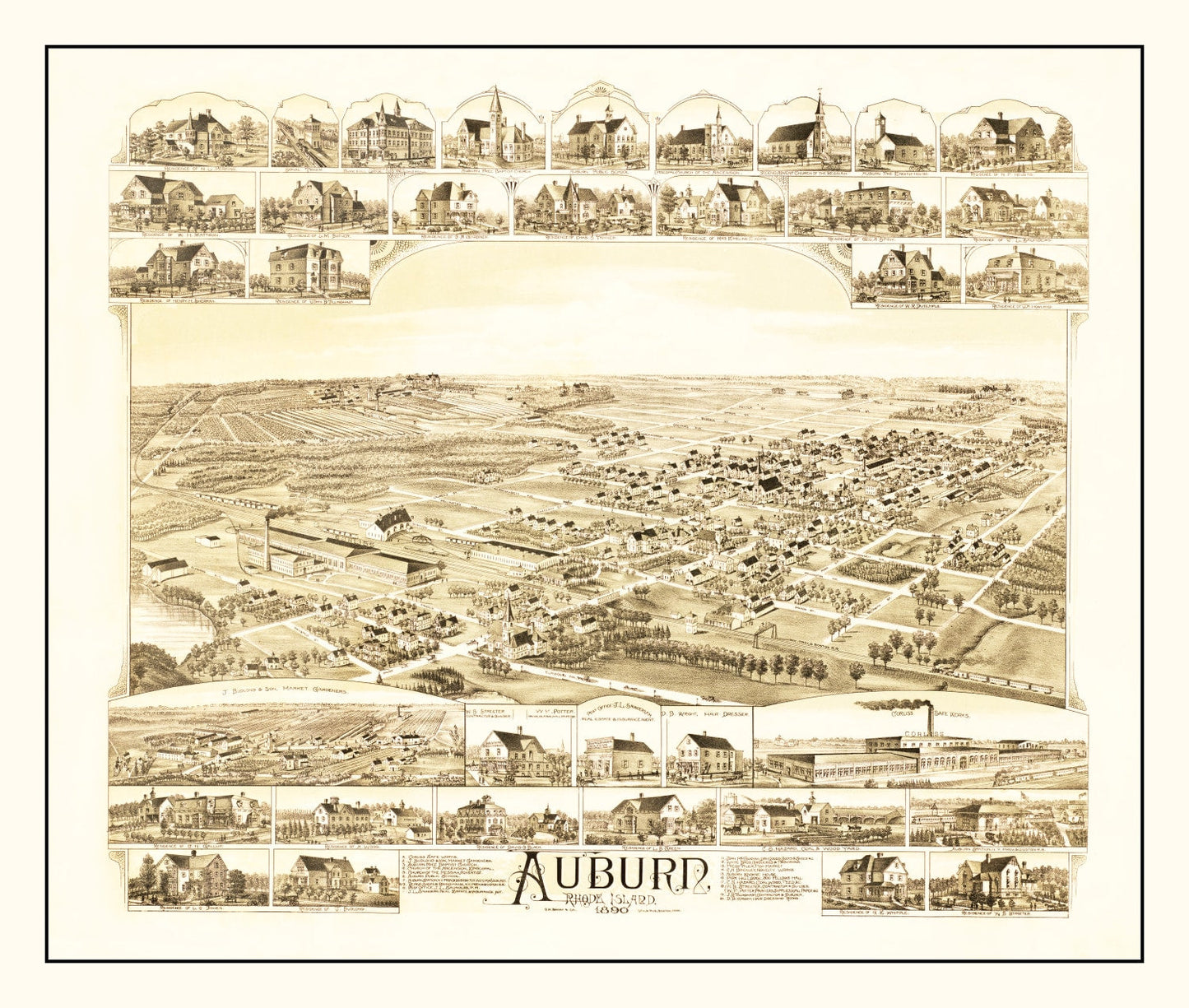 Vintage Map of Auburn, Rhode Island, 1890