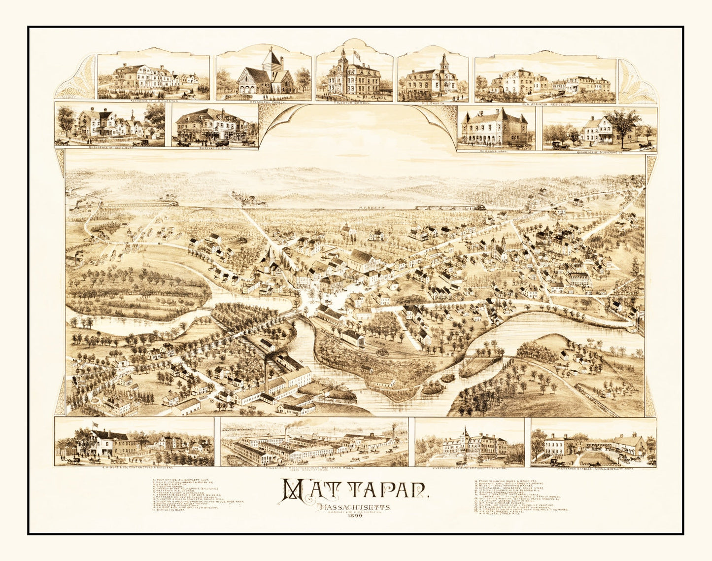 Vintage Map of Mattapan, Massachusetts, 1890