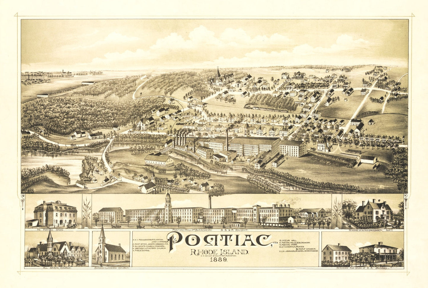 Vintage Map of Pontiac, Rhode Island, 1889