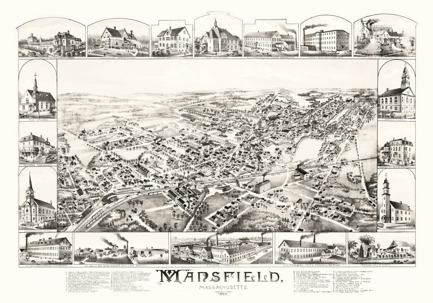 Vintage Map of Mansfield, Massachusetts, 1888
