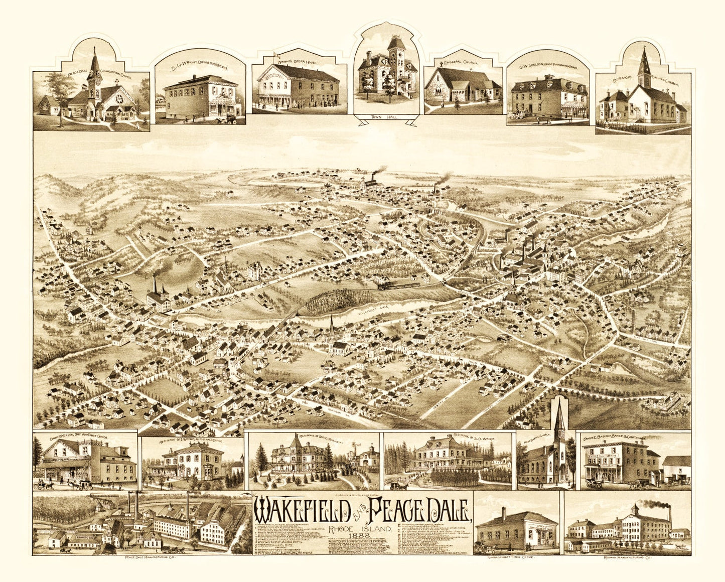 Vintage Map of Wakefield, Rhode Island, 1888