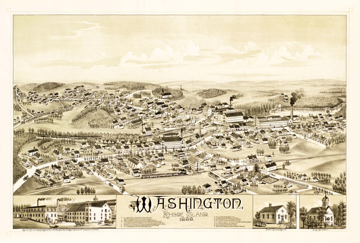 Vintage Map of Washington, Kent County, Rhode Island 1888