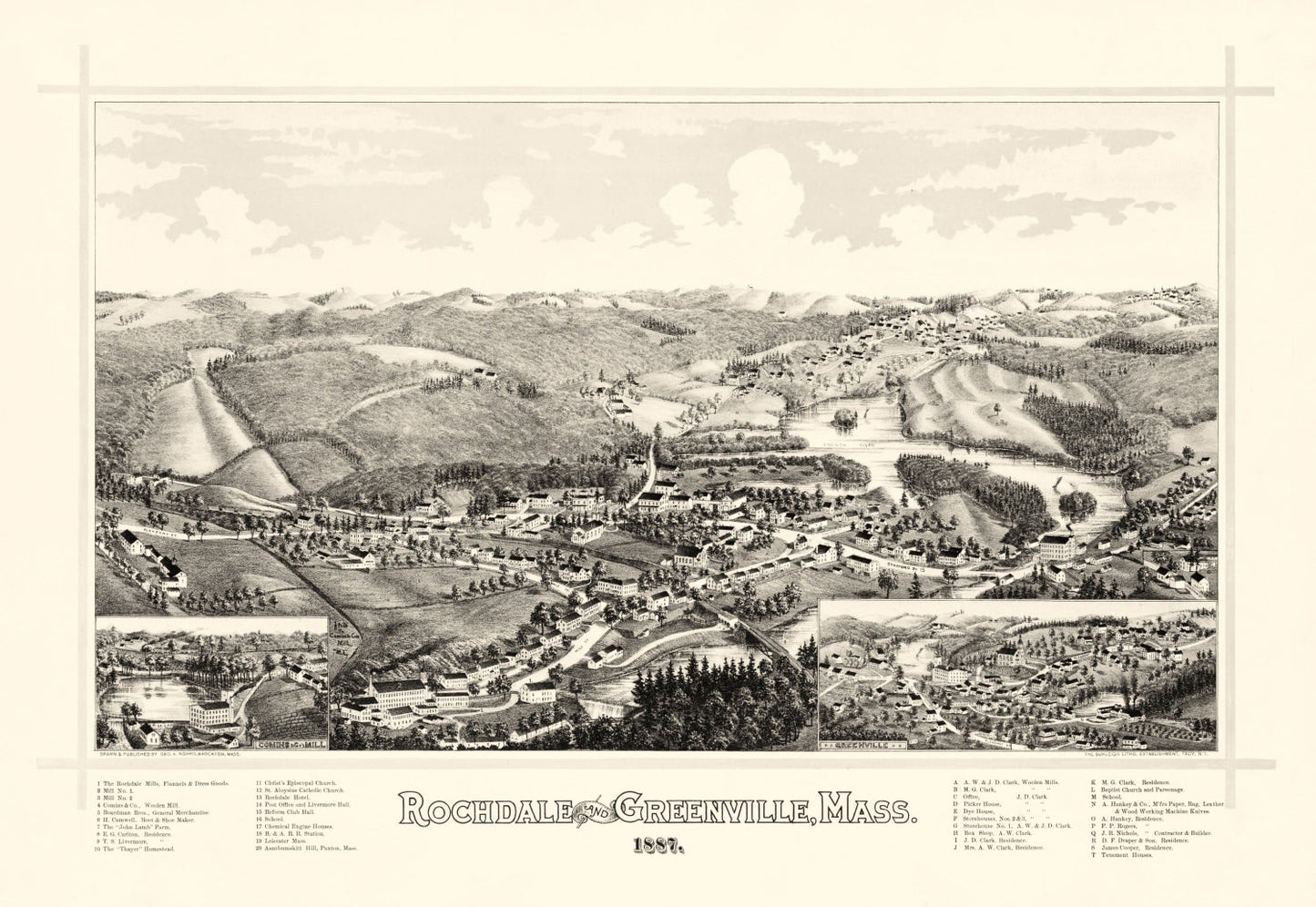 Vintage Map of Rochdale, Massachusetts, 1887
