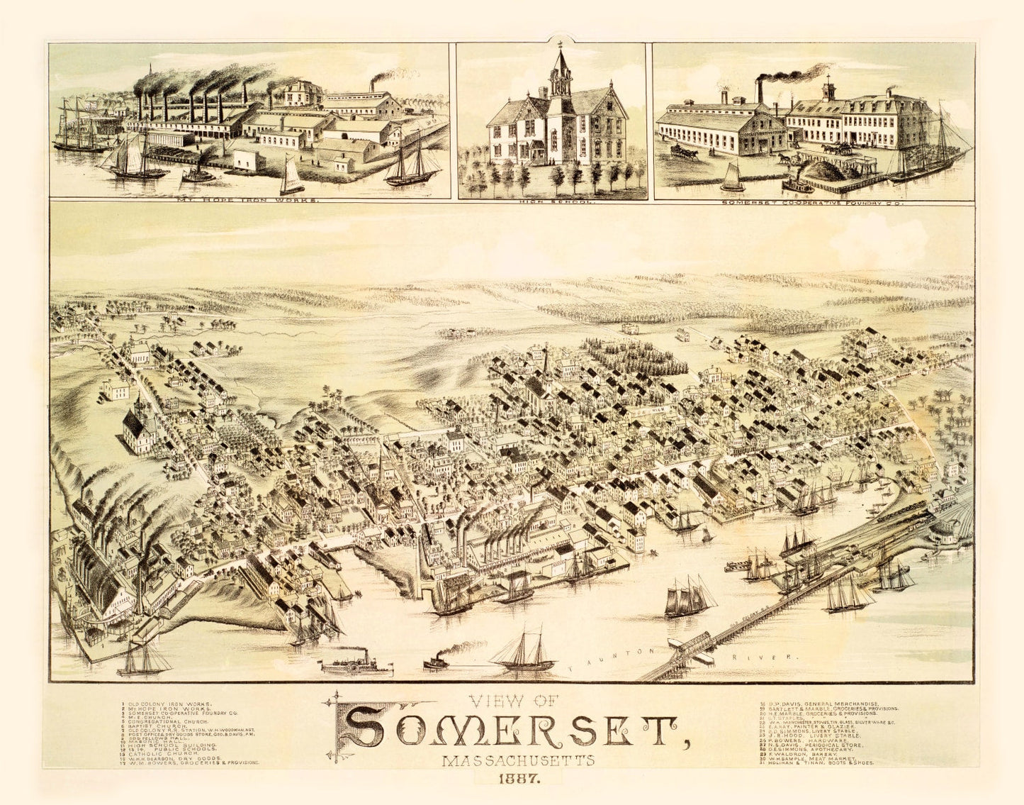Vintage Map of Somerset, Massachusetts, 1887
