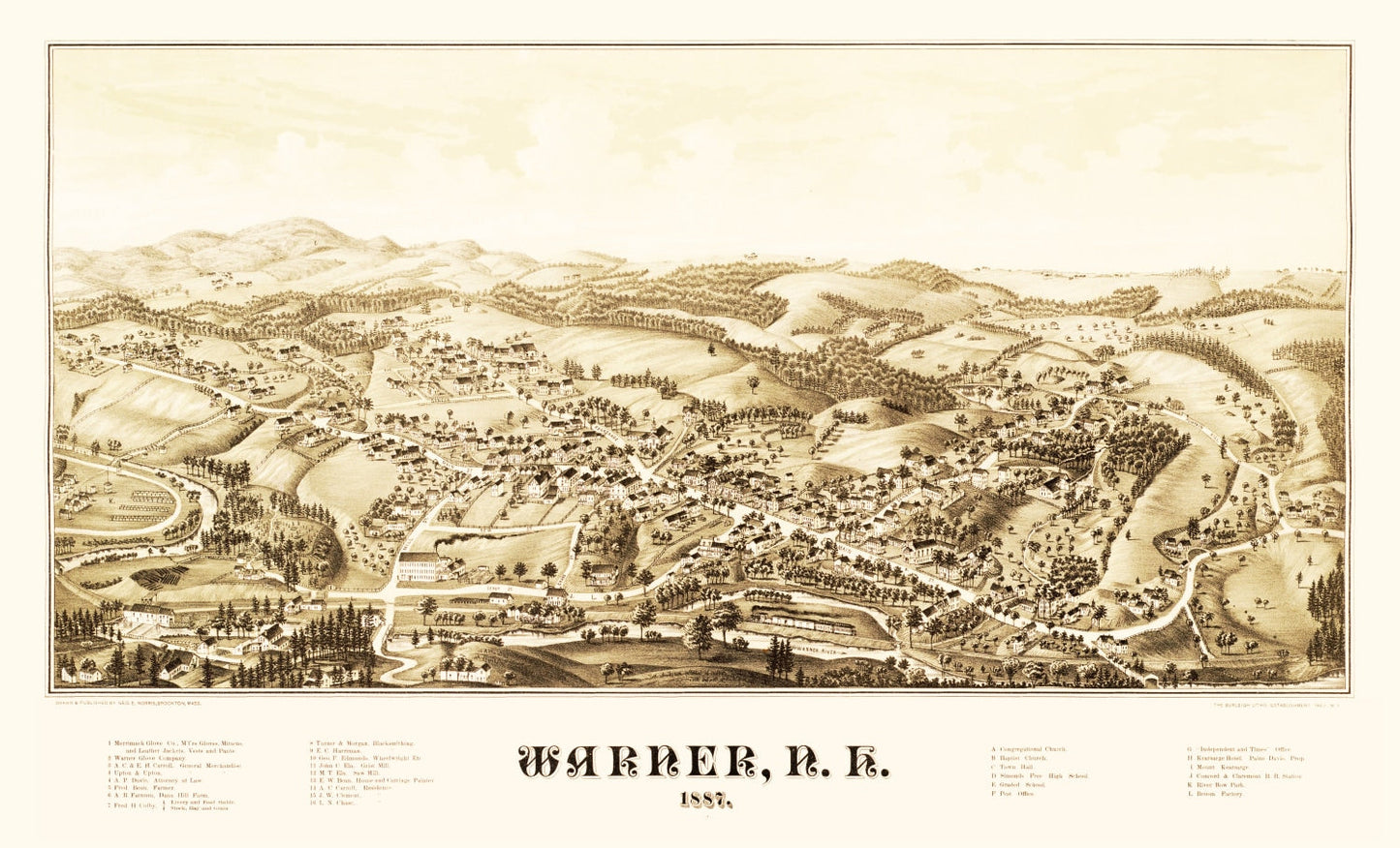 Vintage Map of Warner, New Hampshire, 1887