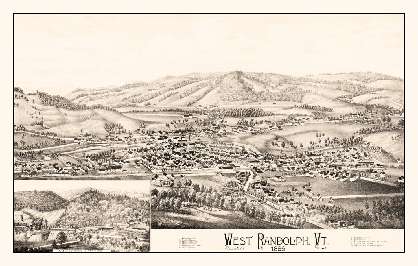 Vintage Map of West Randolph, Vermont 1886