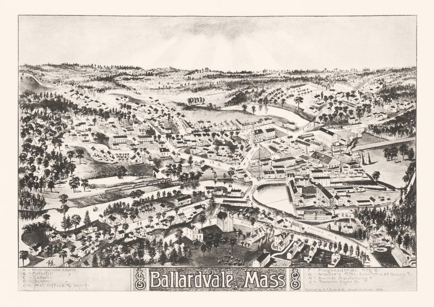 Vintage Map of Ballardvale, Massachusetts, 1885
