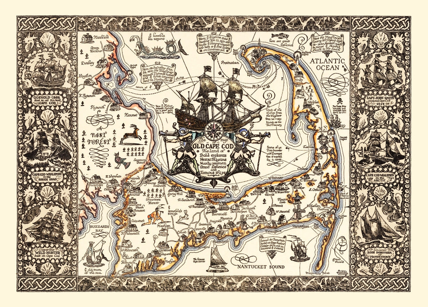 Vintage Map of Cape Cod, Massachusetts, 1930