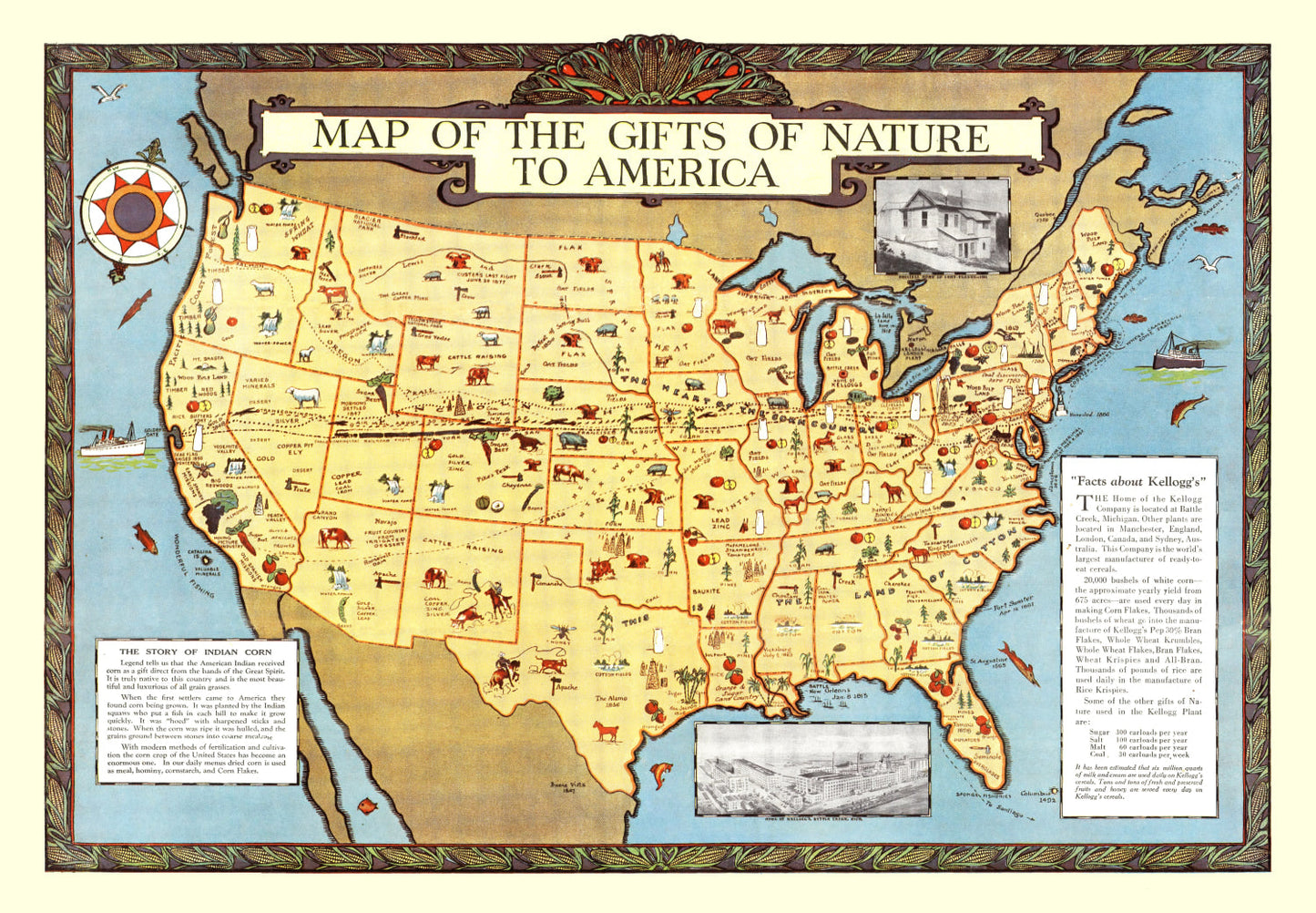 Vintage Map - Gifts of Nature to America, 1934