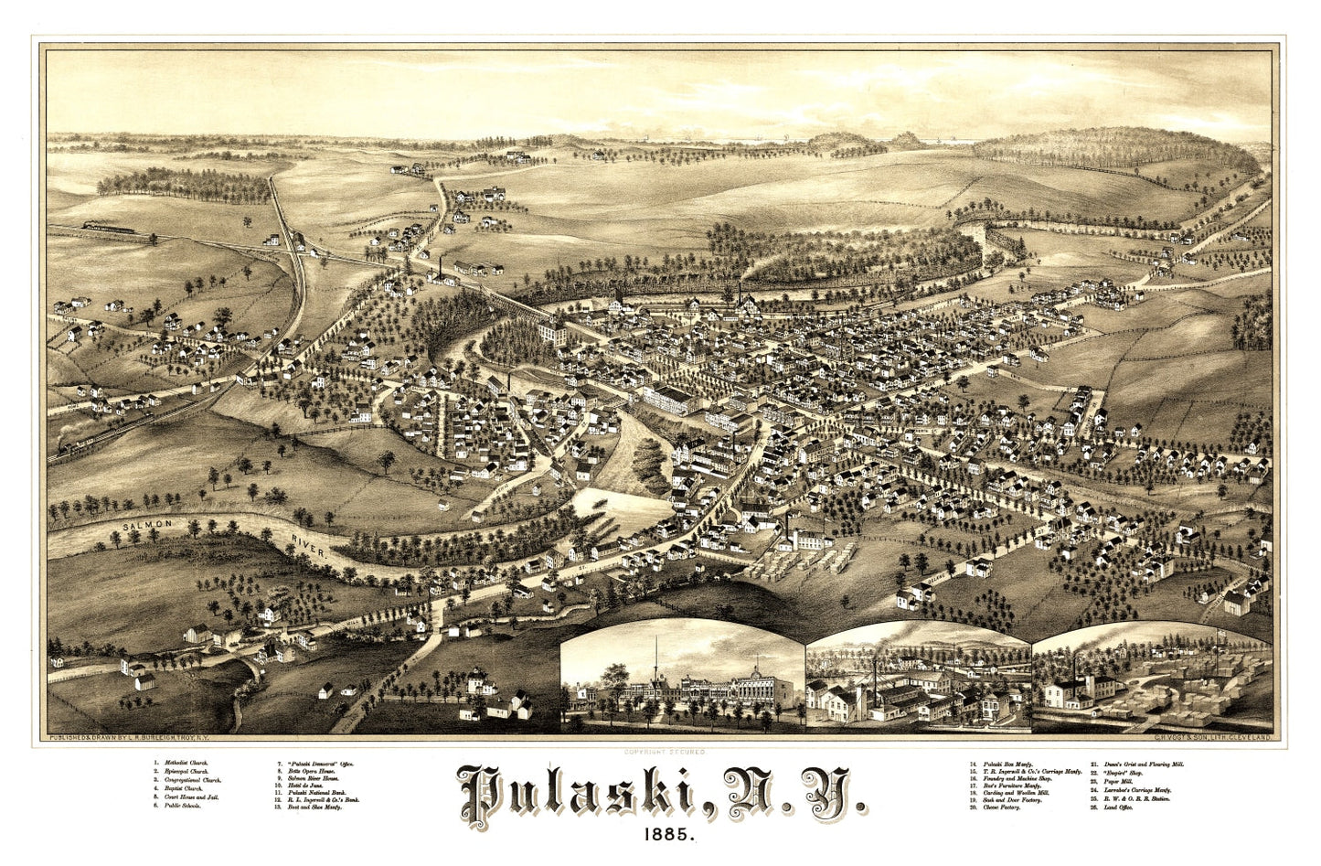 Vintage Map of Pulaski, New York, 1885