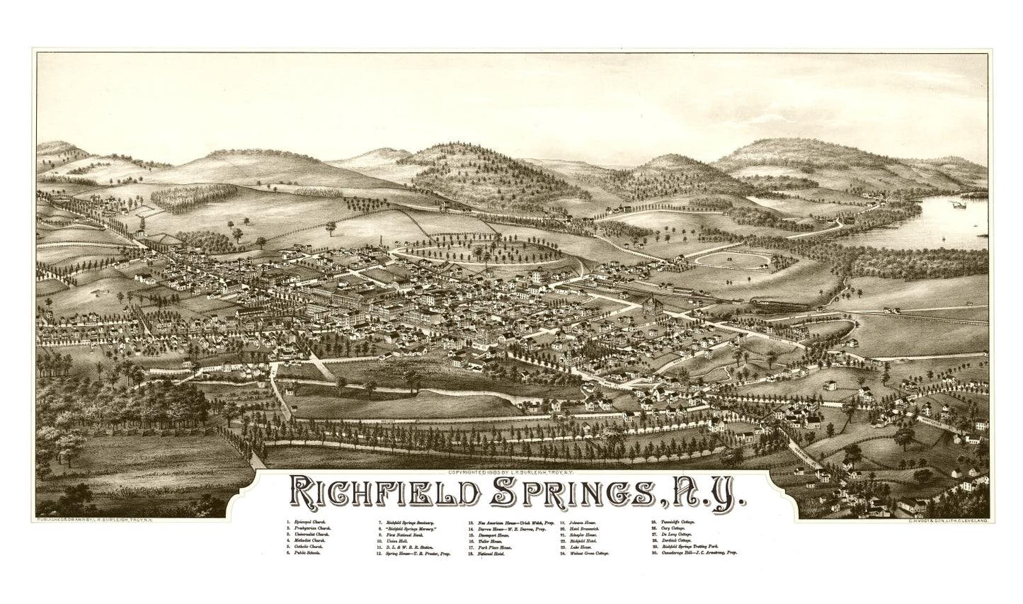 Vintage Map of Richfield Springs, New York, 1885