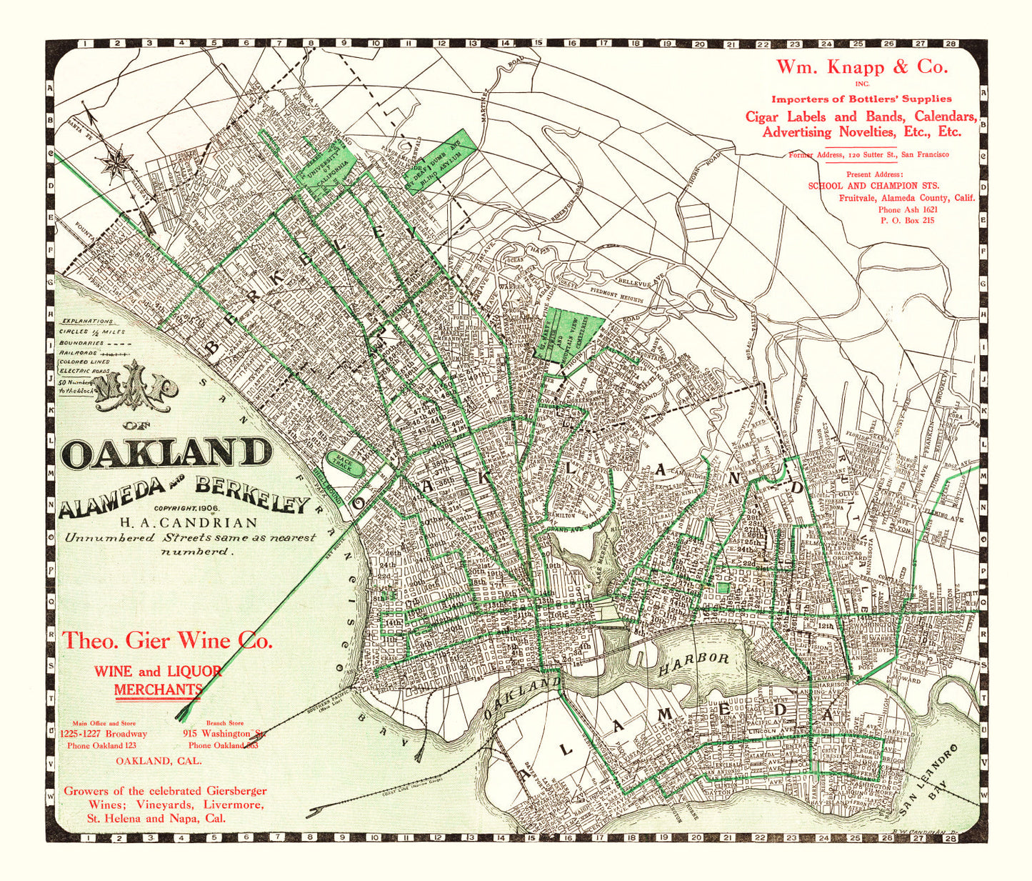 Vintage Map of Oakland, California, 1906
