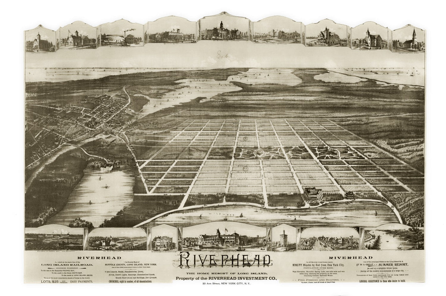Vintage Map of Riverhead, New York, 1890