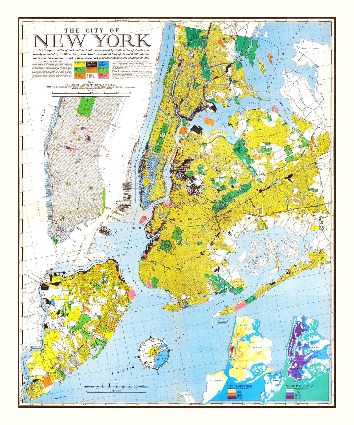 Vintage Map of New York City, New York, 1939