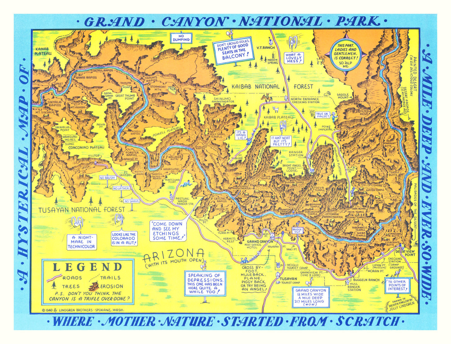Vintage Grand Canyon National Park Map, 1940