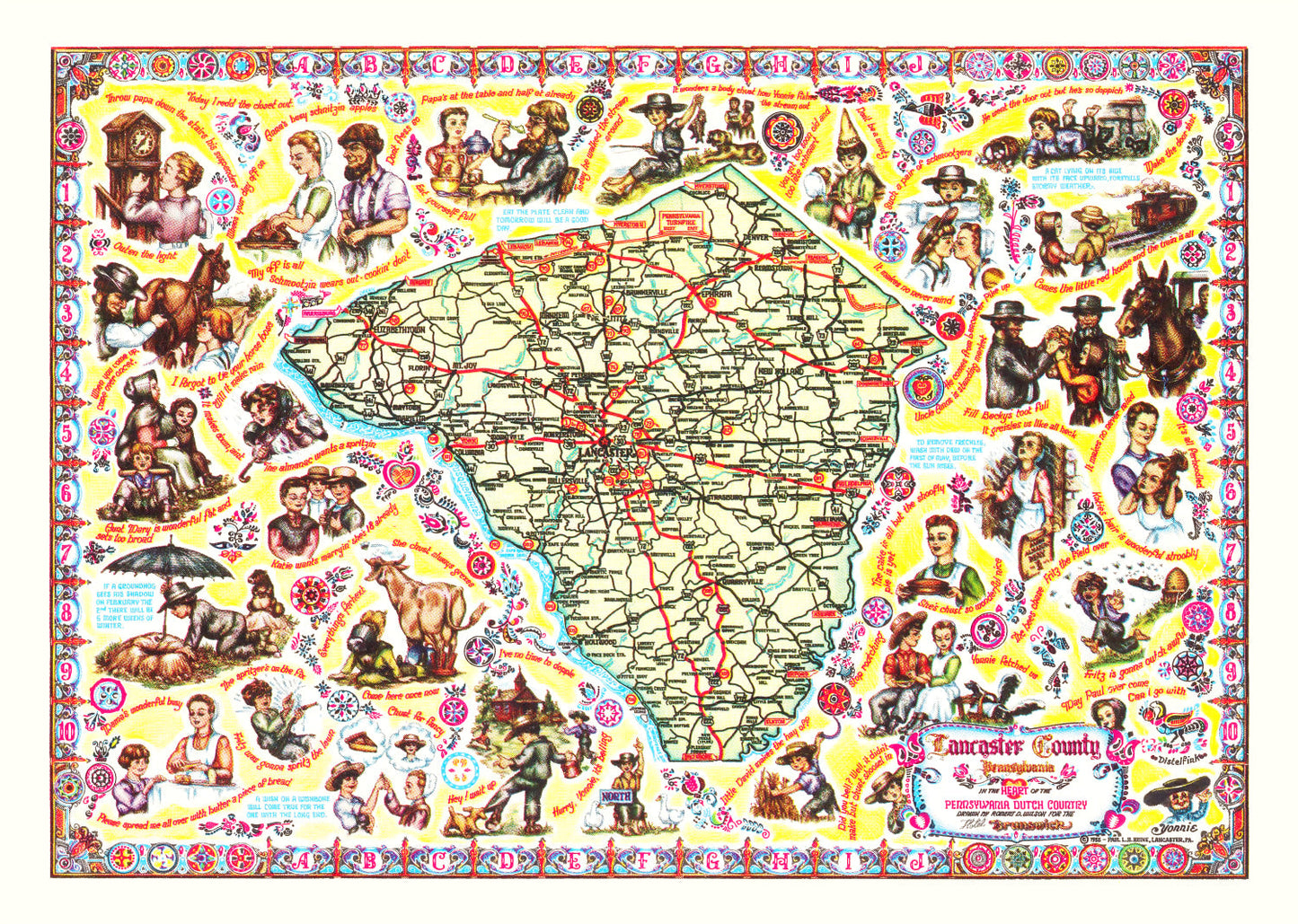 Vintage Map of Lancaster County, Pennsylvania, 1955