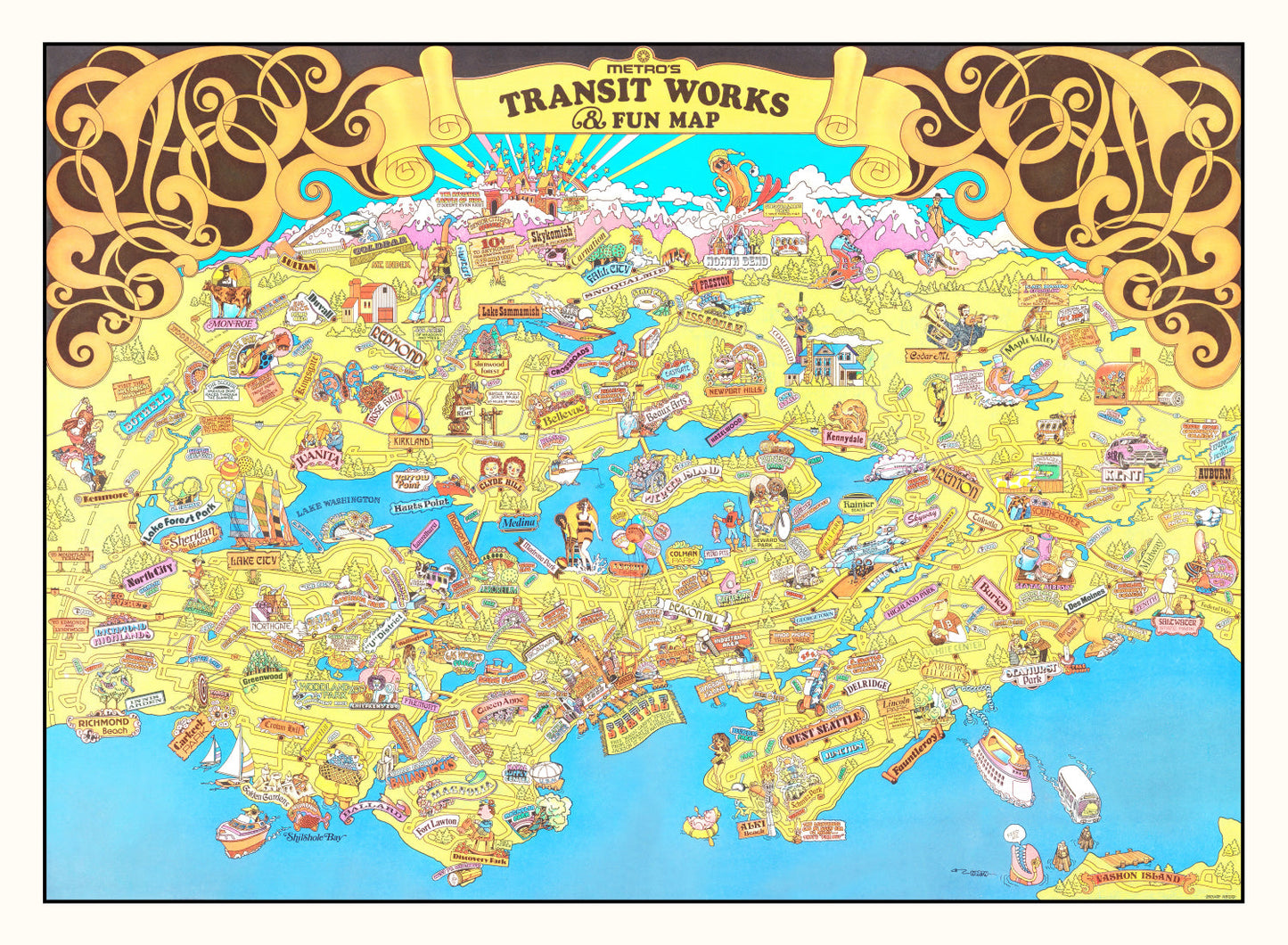 Vintage Map of Seattle, Washington, 1974